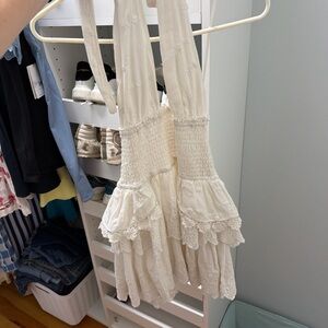 LoveShackFancy Cream Ruffled Lace Midi Dress